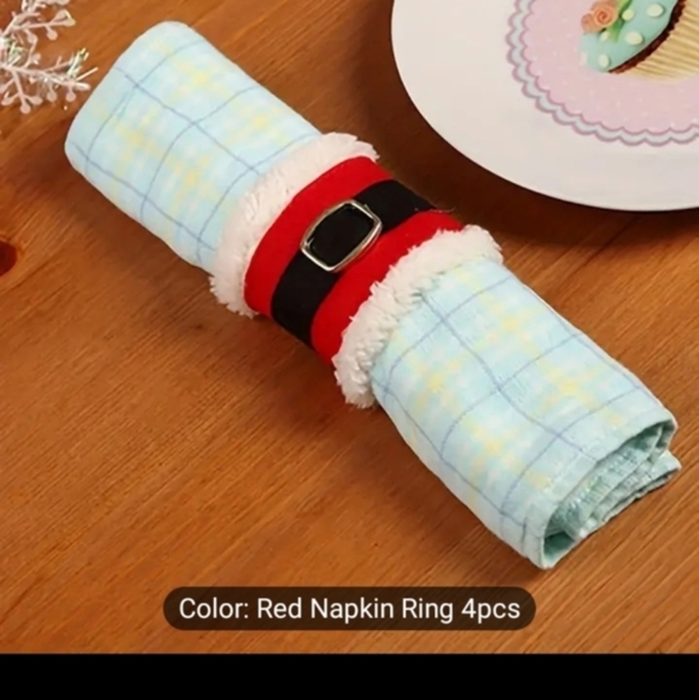 4pcs Christmas Buckle Santa Belt Festive Napkin Holders. NEW NWT. - Picture 3 of 11